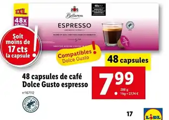 Lidl 48 capsules de café Dolce Gusto espresso offre