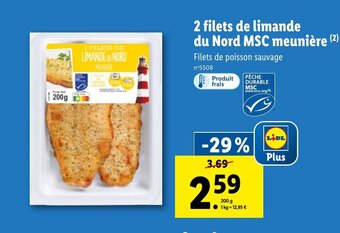 Lidl 2 filets de limande du Nord MSC meunière (²) offre