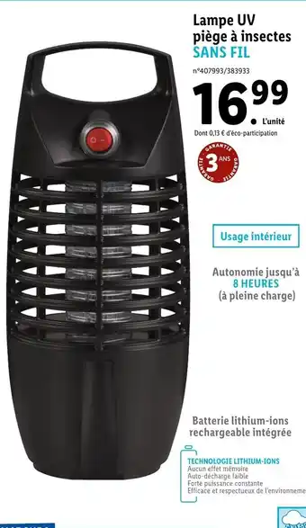 Lidl Lampe UV piège à insectes SANS FIL offre