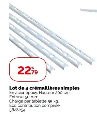 Weldom Lot de 4 crémaillères simples offre