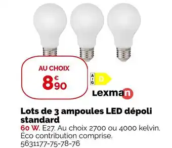 Weldom Lexman lots de 3 ampoules led dépoli standard offre