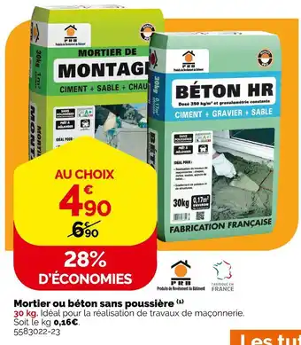 Mortier ou béton sans poussière