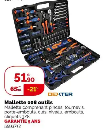 Weldom Dexter mallette 108 outils offre