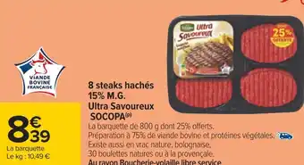 Carrefour Socopa 8 steaks hachés 15% m.g. ultra savoureux offre
