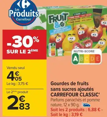 Carrefour Carrefour classic gourdes de fruits sans sucres ajoutés offre