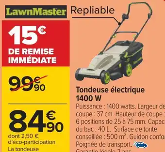 Carrefour Lawn master tondeuse électrique 1400 w offre