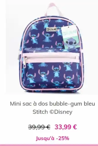 Mini sac à dos bubble-gum bleu stich disney