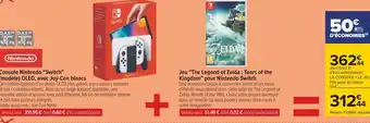 Carrefour Nintendo console nintendo switch (modèle) oled, avec joy-con blancs + jeu the legend of zelda : tears of the kingdom pour nin offre