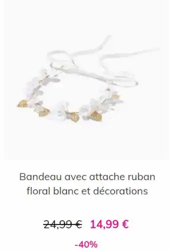 Bandeau avec attache ruban floral blanc et décorations