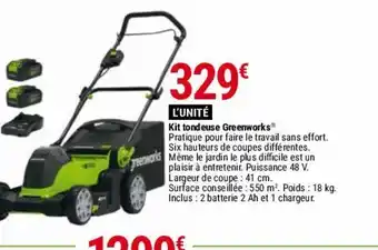 Gamm vert Kit tondeuse greenworks offre