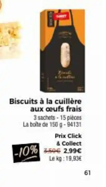 Thiriet Biscuits à la cuillère aux oeufs frais 3 sachets-15 pièces La boite de 150 g -94131 Prix Click & Collect offre