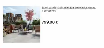 Salon bas de jardin acier gris anthracite Macao, 4 personnes