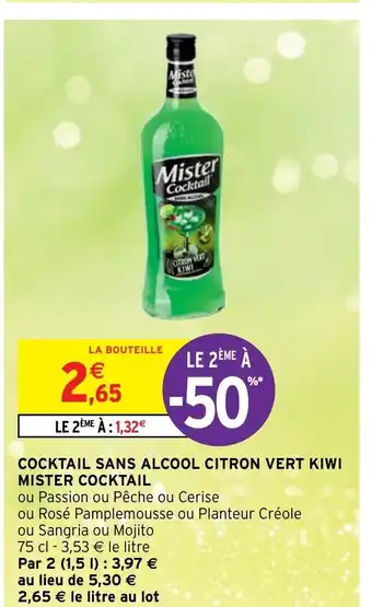 Intermarché Cocktail Sans Alcool Citron Vert Kiwi Mister Cocktail offre