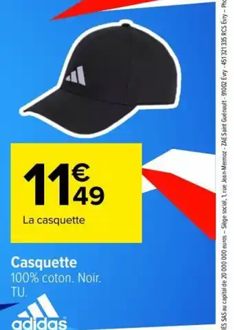 Carrefour Casquette 100% coton. Noir. TU. offre