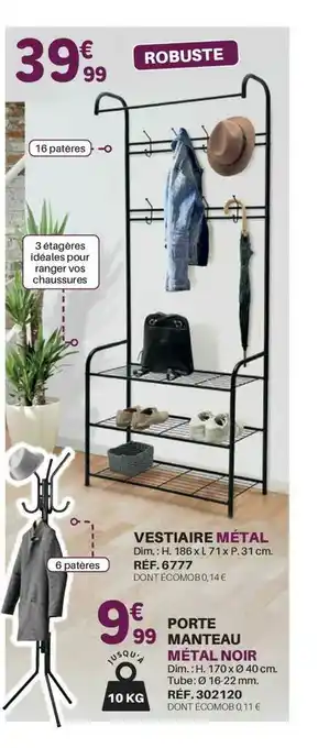 Shopix Vestiaire Métal, Porte Manteau Métal Noir offre