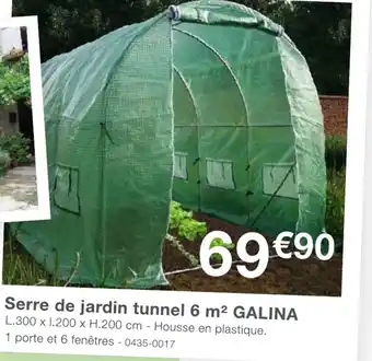 Serre de jardin tunnel 6 m² GALINA L.300 x 1.200 x H.200 cm - Housse en plastique. 1 porte et 6 fenêtres - 0435-0017