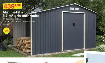 Abri métal + bûcher 8,7 m² gris anthracite