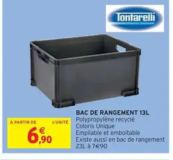 Intermarché BAC DE RANGEMENT 13L Polypropylène recyclé Coloris Unique Empilable et emboitable offre