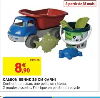 CAMION BENNE 35 CM GARNI Contient un seau, une pelle, un râteau,