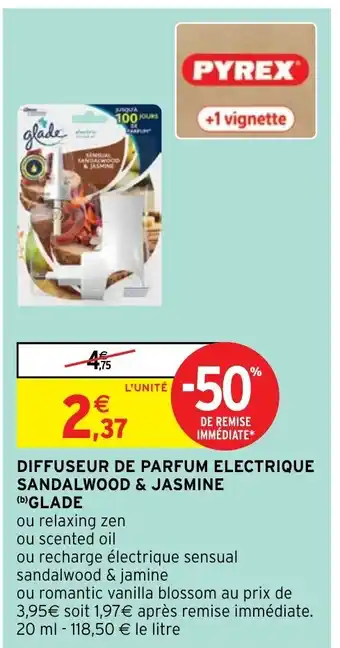 Intermarché Diffuseur De Parfum Electrique Sandalwood & jasmine Glade offre
