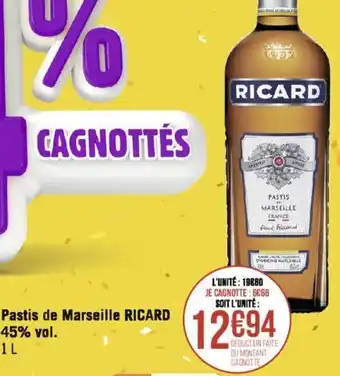 Pastis de Marseille RICARD 45% vol. 1L