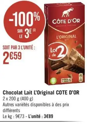 Chocolat Lait L'Original COTE D'OR