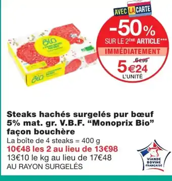 Monoprix Steaks haches surgelés pur bœuf offre