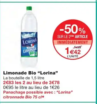 Monoprix Limonade Bio Lorina offre