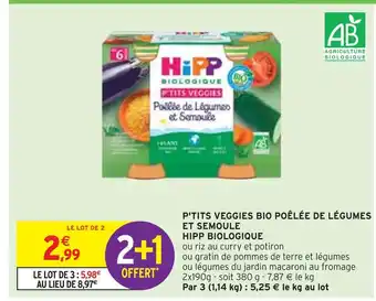 Intermarché Hipp p'tits veggies bio poêlée de légumes et semoule hipp biologique offre