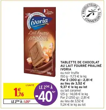 Intermarché Ivoria tablette de chocolat au lait fourré praliné offre