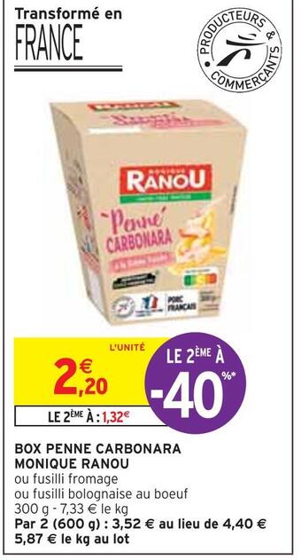 Intermarché Monique ranou box penne carbonara offre