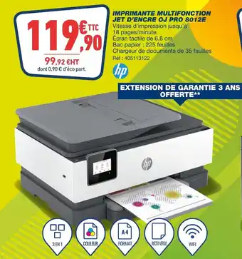 Bureau Vallée Hp imprimante multifonction jet d’encre oj pro 8012e offre