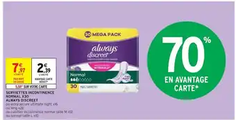 Intermarché Always discreet serviettes incontinence normal x30 offre