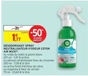 Intermarché Air wick désodorisant spray neutralisateur d'odeur coton (b) offre