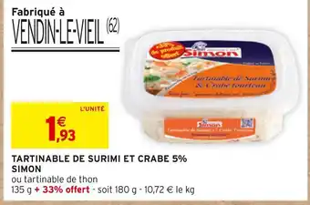Intermarché Simon tartinable de surimi et crabe 5% offre