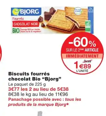 Monoprix Biscuits Fourrés chocolat Bio bjorg offre