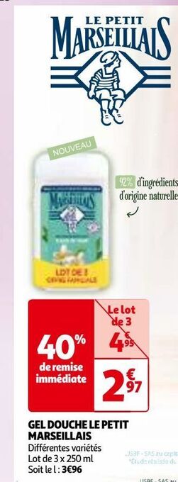 Auchan Gel douche le petit marseillais offre