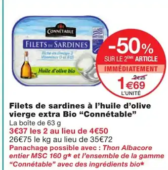 Monoprix Filets de sardines à l'huile d'olove vierge extra bio offre