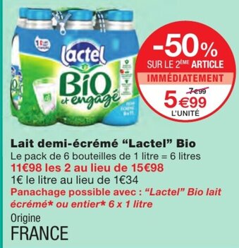 Monoprix Lait demi-Écrémé Lactel Bio offre