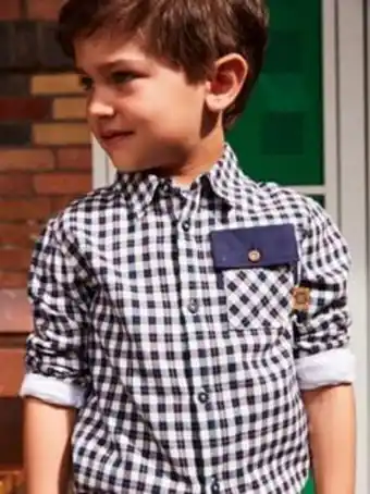 Chemise à carreaux écrue et bleu marine