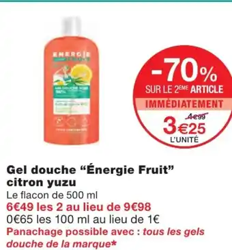 Monoprix Gel douche énergie Fruit citron yuzu offre
