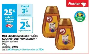 Auchan MIEL LIQUIDE SQUEEZER FILIÈRE AUCHAN" CULTIVONS LE BON" Boisé et parfumé offre