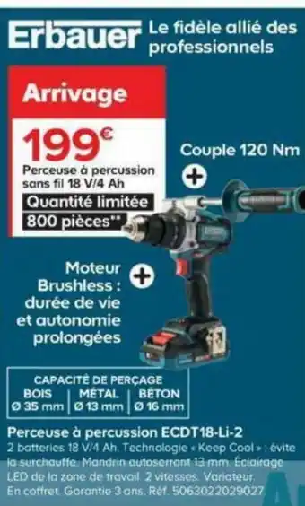 Castorama Perceuse à percussion sans fil 18 V/4 Ah offre