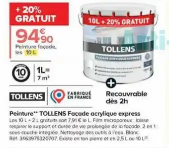 Castorama Peinture" TOLLENS Façade acrylique expressrre et en 2,5 L ou 10 Lº offre