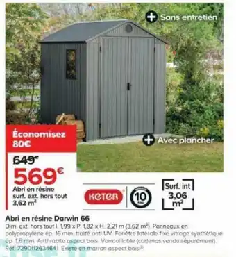Castorama Abri en résine Darwin 66 offre