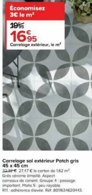 Castorama Carrelage sol extérieur Patch gris 45 x 45 cm offre