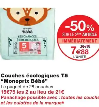 Monoprix Couches écologiques T5 offre
