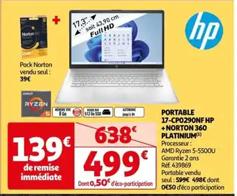 Auchan PORTABLE 17-CP0290NF HP +NORTON 360 PLATINIUM (¹) offre