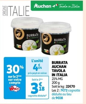 Auchan BURRATA AUCHAN TAVOLA IN ITALIA offre