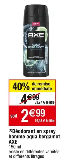 Cora x Carrefour Axe déodorant en spray homme aqua bergamot offre